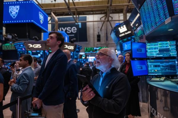 Traders working on the floor of the New York Stock Exchange, wher<em></em>e the Dow rallied over 400 points, on September 09, 2024.