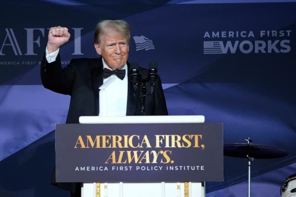 President-elect Do<em></em>nald Trump gestures after speaking during an America First Policy Institute gala at his Mar-a-Lago estate, Thursday, Nov. 14, 2024, in Palm Beach, Fla.