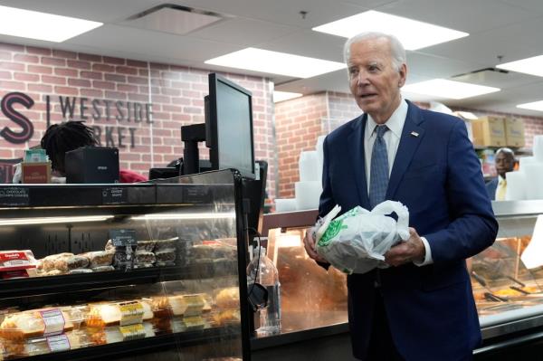 President Joe Biden visits Mario's Westside Market in Las Vegas, Tuesday, July 16, 2024