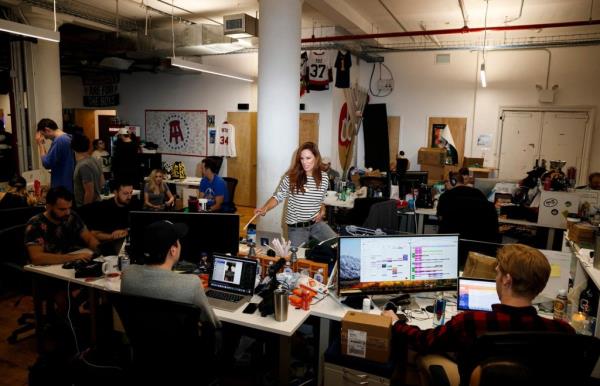 Erika Nardini Erika Nardini, pictured at the Barstool Sports offices in 2018, became CEO in 2016.