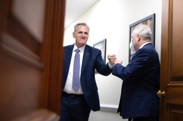 Former House Speaker Kevin McCarthy (R-Calif.) and Majority Leader Steve Scalise (R-La.)