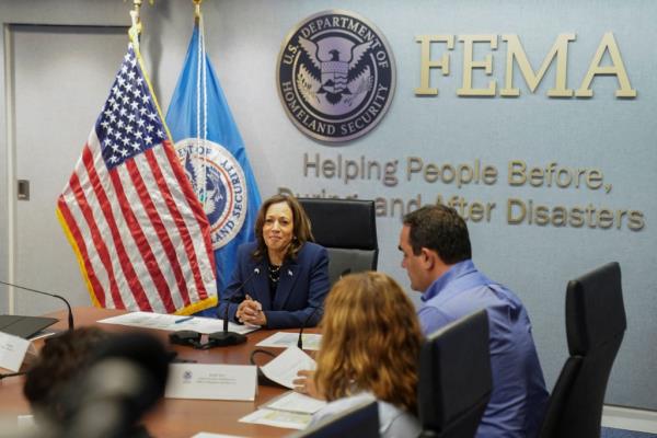 Kamala Harris at a FEMA meeting.