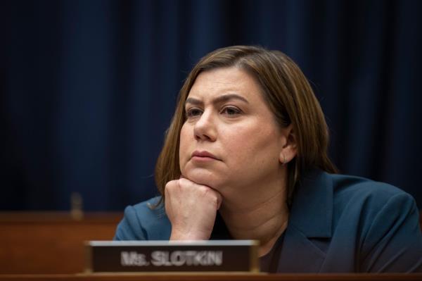 Rep. Elissa Slotkin at a House Armed Services Subcommittee hearing on artificial intelligence, sitting at a desk with her hand on her chin