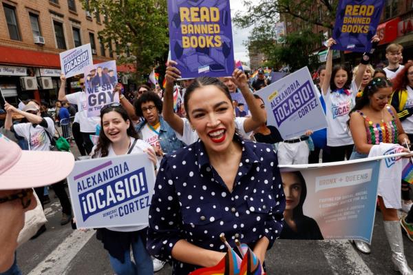 A photo of Rep. Alexandria Ocasio-Cortez at this year's Pride parade in Queens.