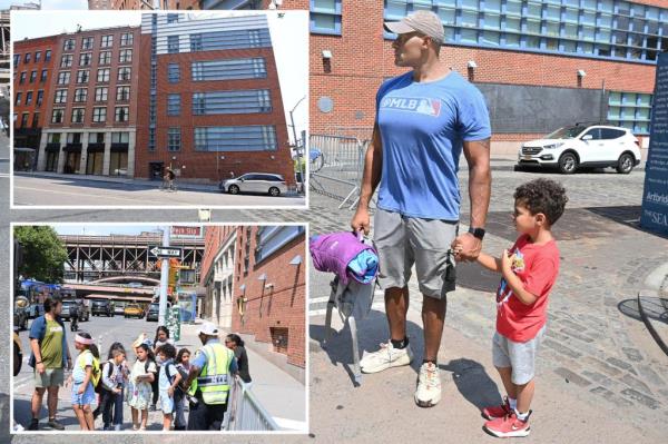 School kids outside the Peck Slip School, P.S. 343, on Peck Slip at the South Street Seaport downtown. 