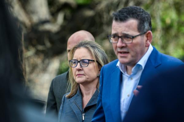 Then-premier Daniel Andrews and his deputy, Jacinta Allan, announce the cancellation in July last year of Victoria’s 2026 Commo<em></em>nwealth Games.