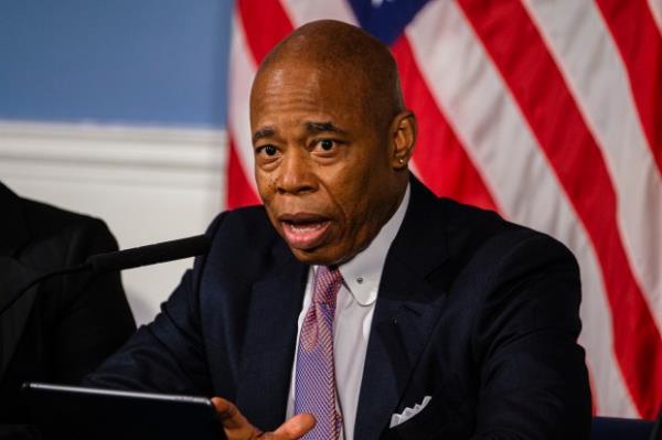 Mayor Eric Adams speaks during a news co<em></em>nference in the Blue Room at City Hall, Tuesday, Dec. 12, 2023. (Jeff Bachner/New York Daily News)